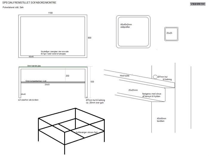 20190219 Specialfremstillet sofabord med montre. 1100x800x550mm