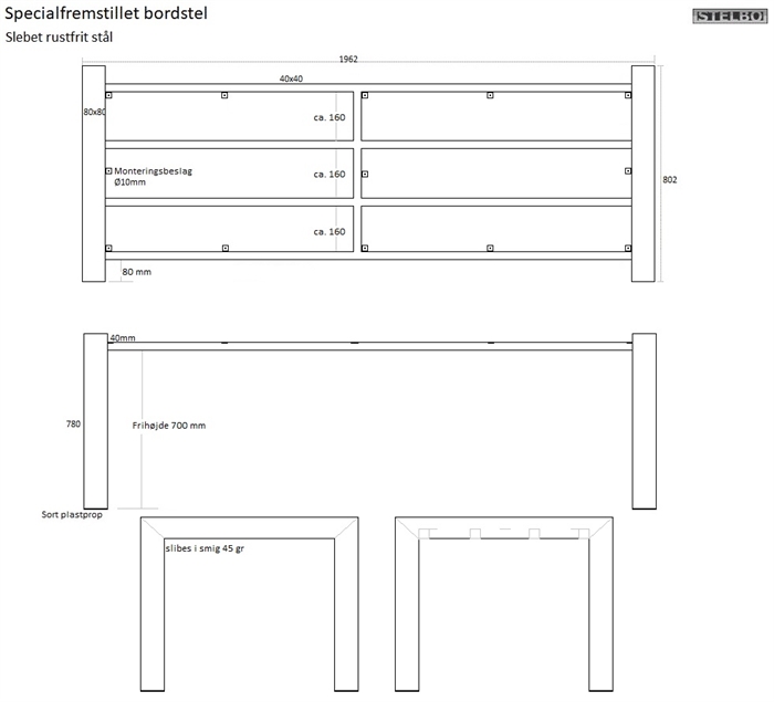 20180322 Specialfremstillet bordstel, Rustfrit stål