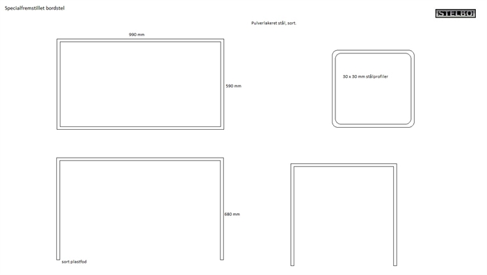 20191007 Bordstel i sortlakeret stål. 990 x 590 x 680. Ex fragt