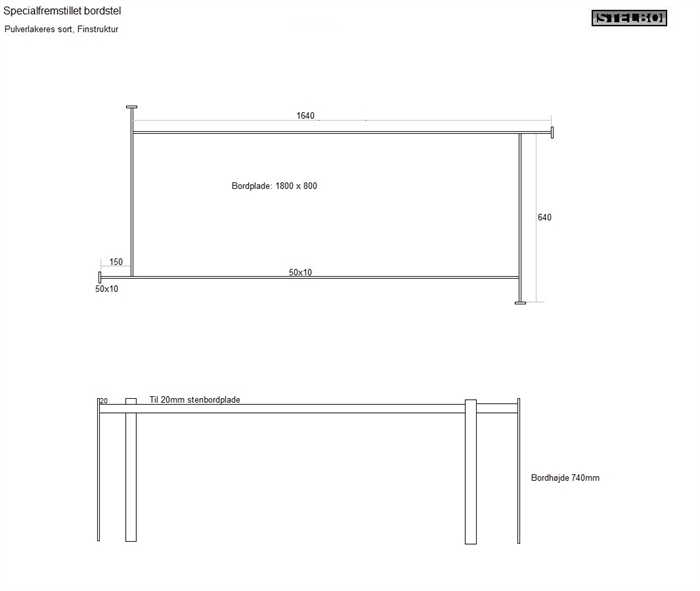 20181120 Specialfremstillet bordstel. Sortlakeret stål. 