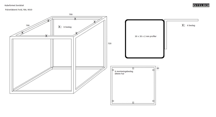 20200615 Specialfremstillet bordstel. Hvid Kube