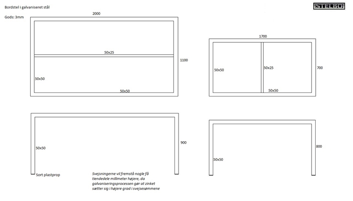 20170724 Specialfremstillet bordstel i galvaniseret stål, 2 stk. 