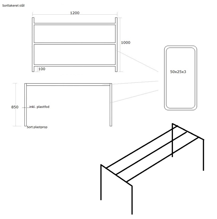 20210722 Specialfremstillet bordstel, sortlakeret stål 120x100x85
