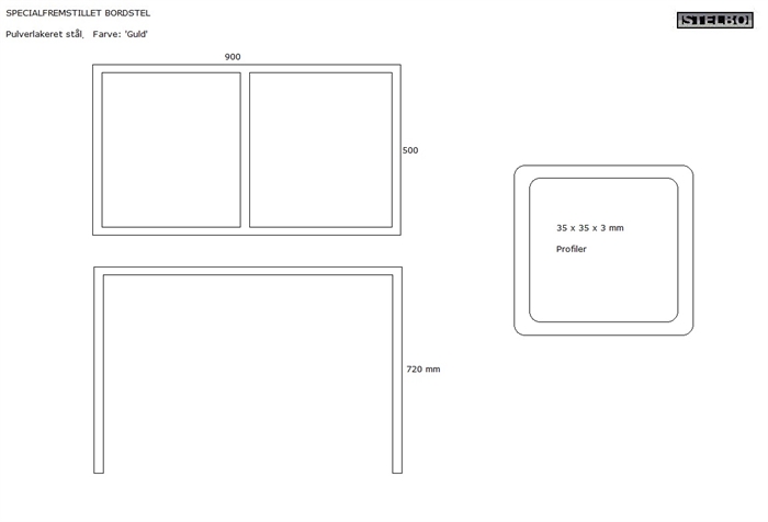 20200225 Specialfremstillet bordstel. Pulverlakeret stål i guldfarve