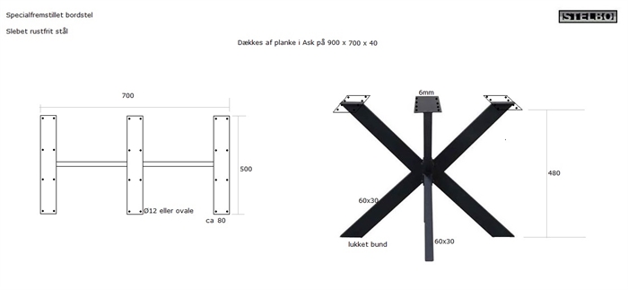 20210910 Specialfremstillet sofabordstel i rustfrit stål. Dobbeltkryds