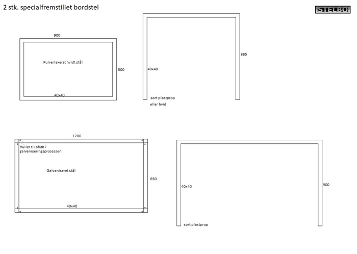 20180705 Specialfremstillet bordstel. 2 stk. 
