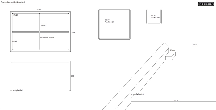 20190201 Specialfremstillet bordstel til glasbordplade på 120x100cm