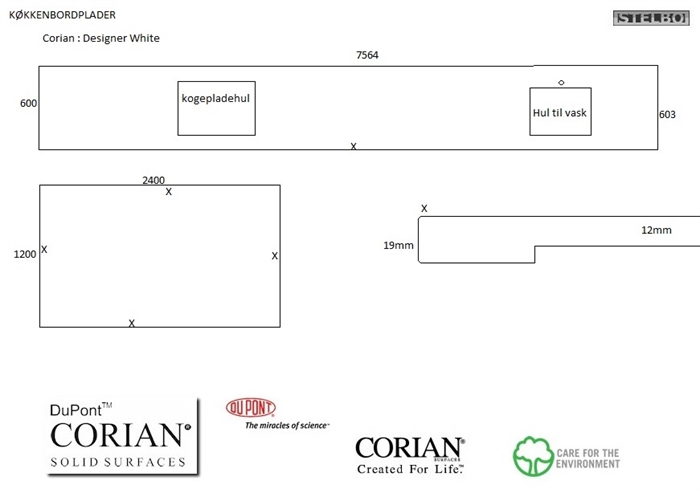 20170717 Specialfremstillet Corian bordplader til køkken, Designer White