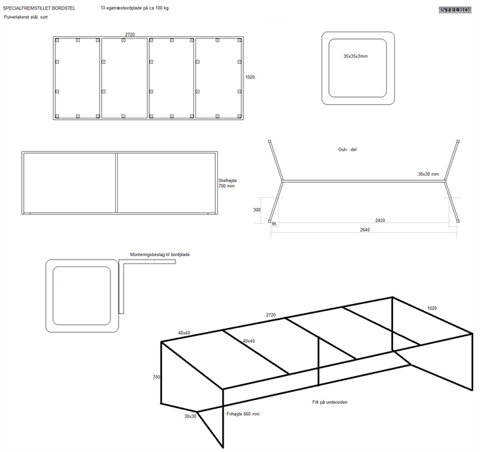 20181203 Specialfremstillet bordstel. Sortlakeret stål. 