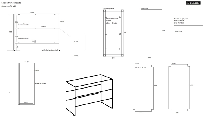20180313 Specialfremstillet reol i rustfrit stål og egetræ