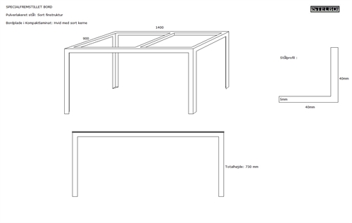 20200309 Specialfremstillet bord med kompaktlaminatbordplade. 1400 x 900mm