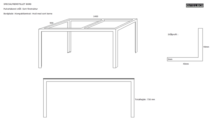 20200309 Specialfremstillet bord med kompaktlaminatbordplade. 1400 x 900mm