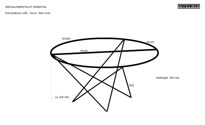 20200313 Specialfremstillet sofabordstel til Ø120cm stenbordplade