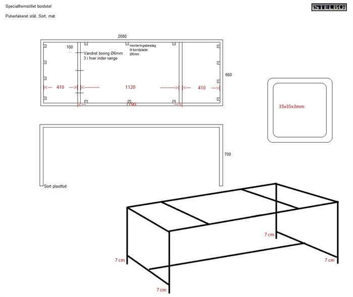 20190114 Specialfremstillet bordstel. Sortlakeret stål. 