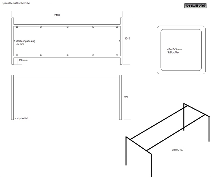 20181105 Specialfremstillet bordstel 2180x1040x920mm