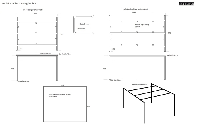 20170822 2 specialfremstillet betonborde og 1 stk. bordstel. 