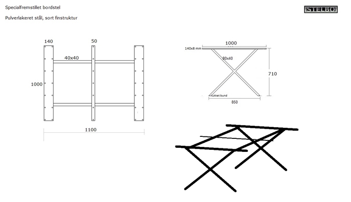 20210722 Specialfremstillet bordstel, sortlakeret stål 110x100
