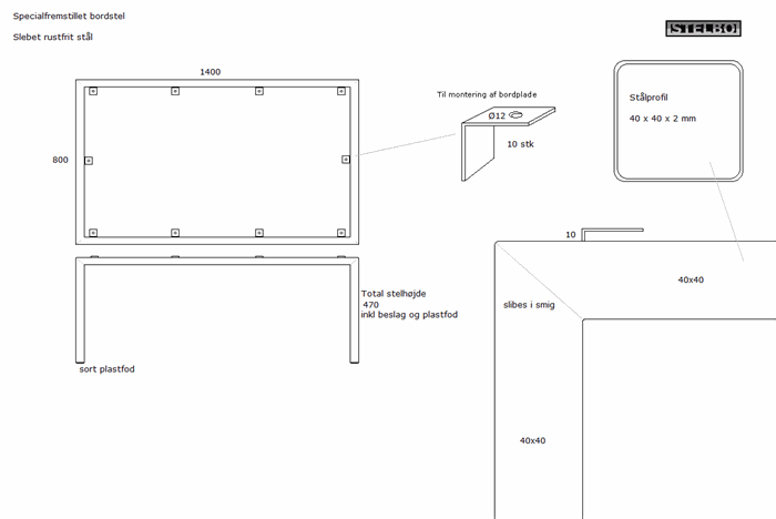 20210910 Specialfremstillet sofabordstel i rustfrit stål 140x80x47