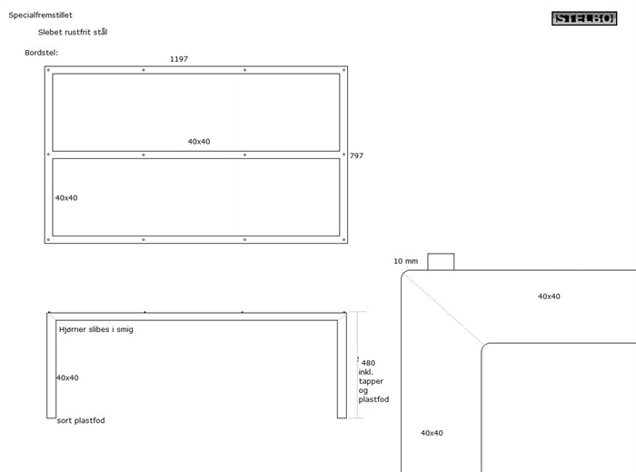 20210216 Specialfremstillet bordstel. Slebet rustfrit stål