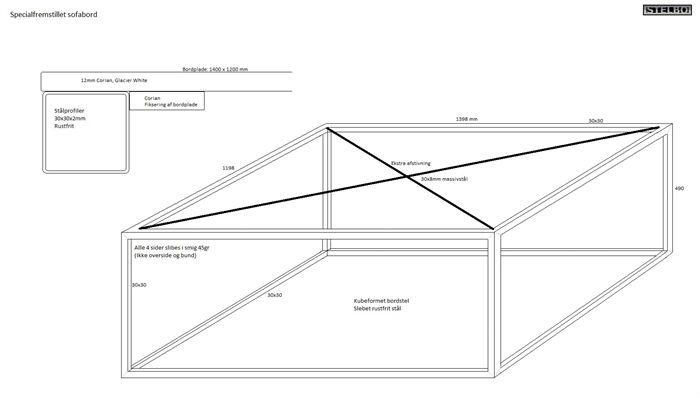 20180404 Specialfremstillet sofabord m3ed Corian bordplade, 140x120x50cm