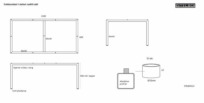 20170911 Specialfremstillet bordstel i rustfrit stål, 130x60cm, STELBO314