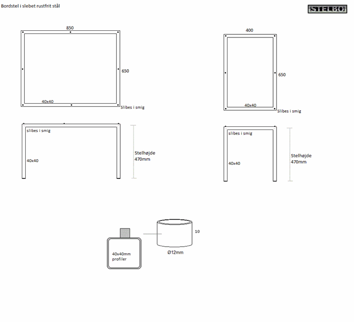 20171229 Specialfremstillet bordstel i rustfrit stål, stk. STELBO314