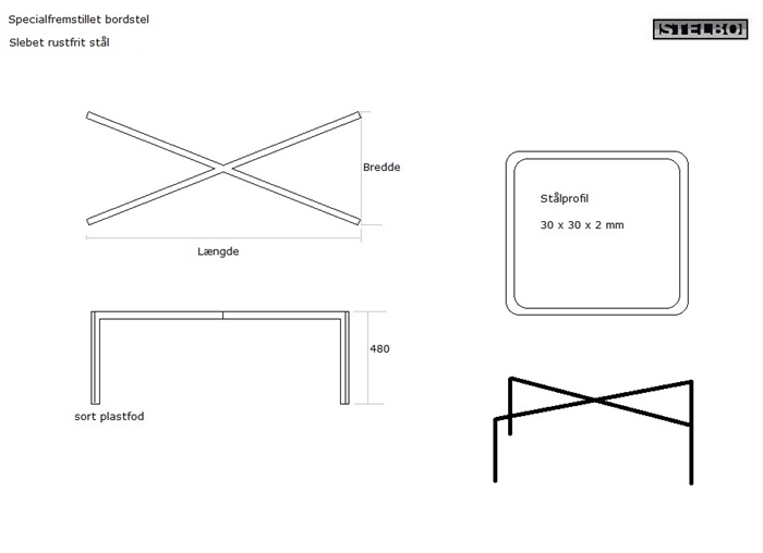 20220213 Specialfremstillet bordstel i rustfrit stål. STELBO413