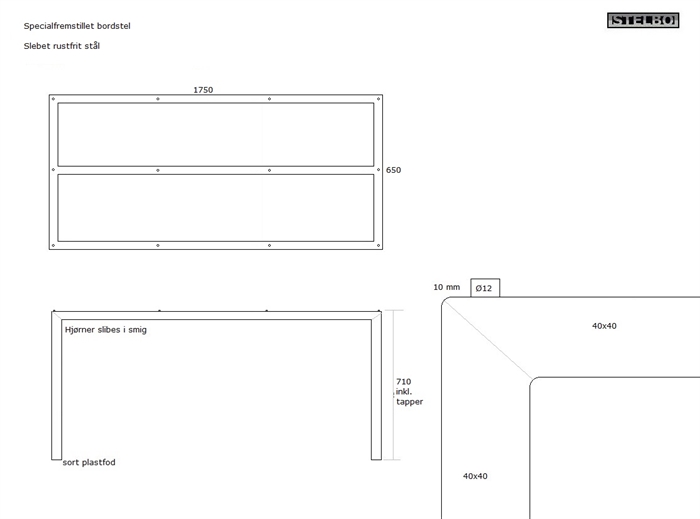 20210320 Specialfremstillet bordstel. Slebet rustfrit stål 