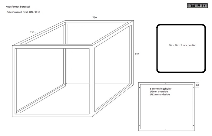 20200306 Specialfremstillet bordstel. Hvidt pulverlakeret stål. STELBO454