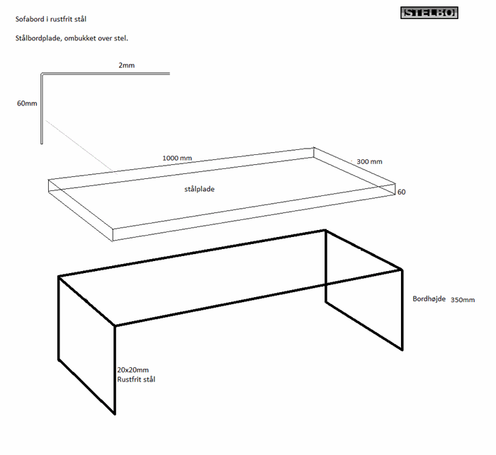 20161004 Specialfremstillet sofabord med stålbordplade, ex fragt.