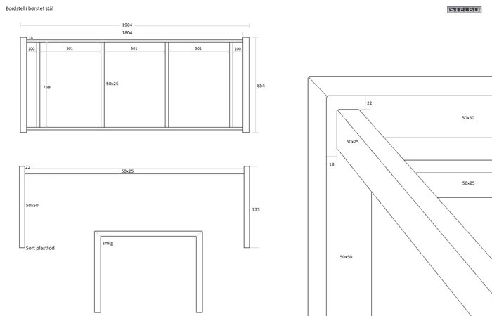 20161110 Specialfremstillet bordstel, Rustfrit stål, Stelbo449. Ex fragt