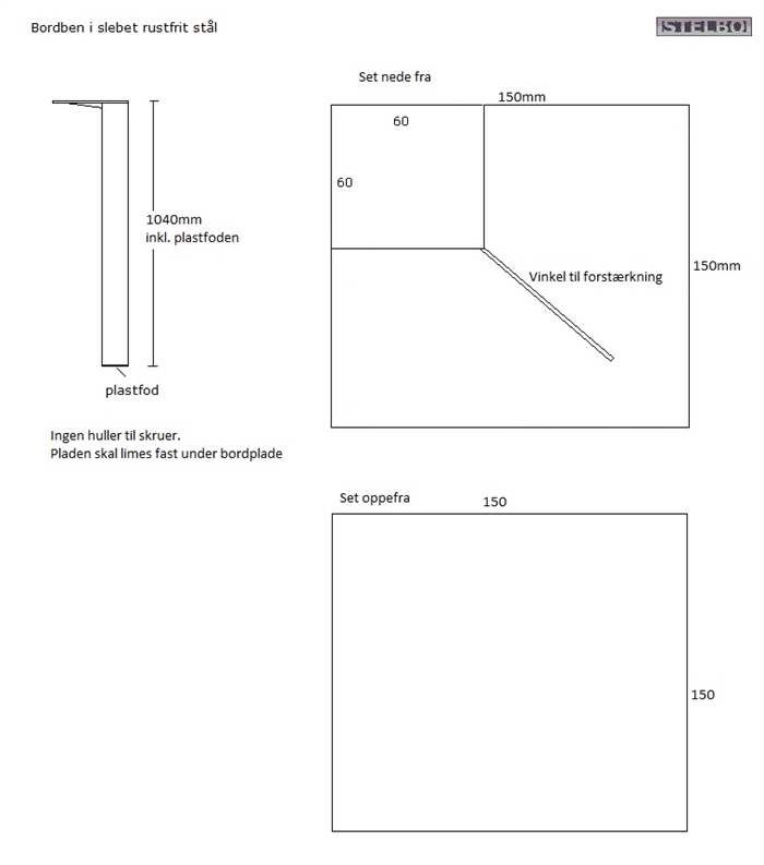 20161010 Specialfremstillet bordben i rustfrit stål, 2 stk.