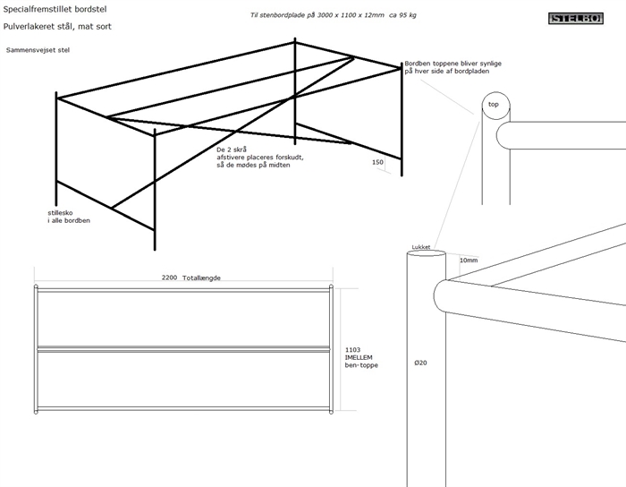 20211021 Specialfremstillet bordstel i pulverlakeret sort stål