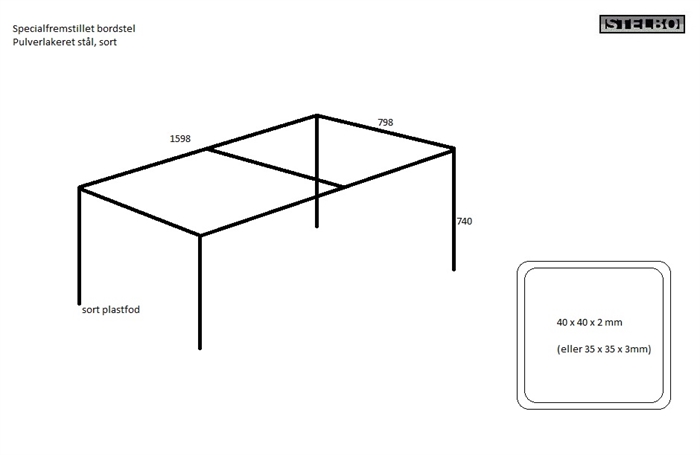 20191125 Specialfremstillet bordstel. Pulverlakeret stål. 