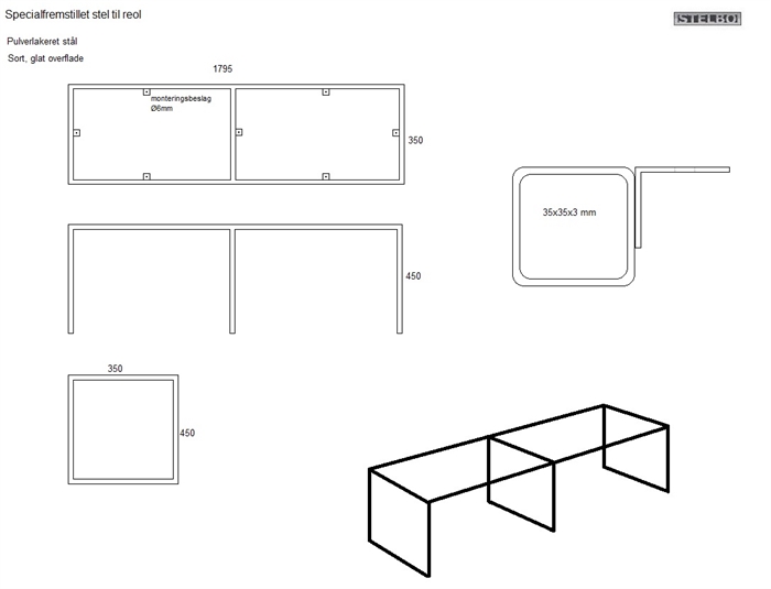 20181212 Specialfremstillet stel til reol. Sortlakeret stål. 