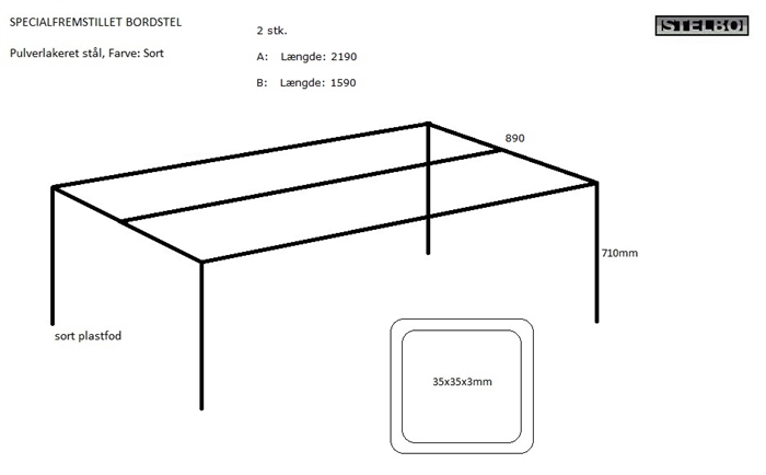 20200817 Specialfremstillet bordstel, 2 stk. Sortlakeret 