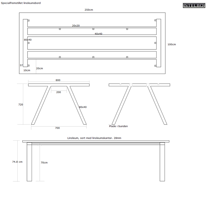 20200518 Specialfremstillet Linoleumsbord 250x100cm
