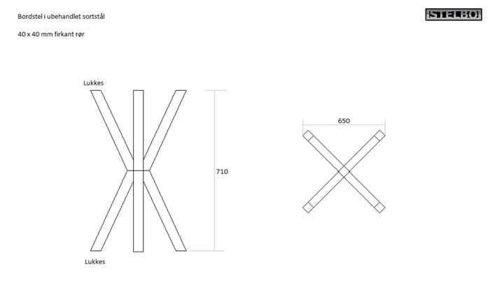 20161021 Specialfremstillet bordstel, X-form, ubehandlet sortstål, ex fragt