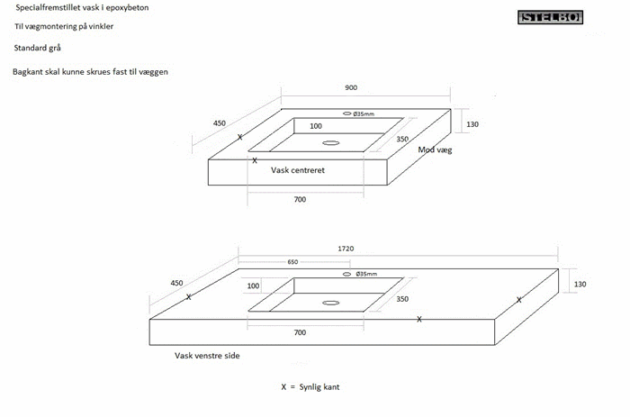 20180207 Specialfremstillet epoxy-betonvask, 2 stk. std grå