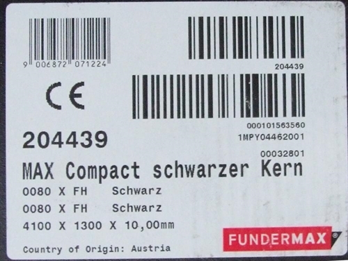 Sort kompaktlaminat FUNDERMAX 10mm