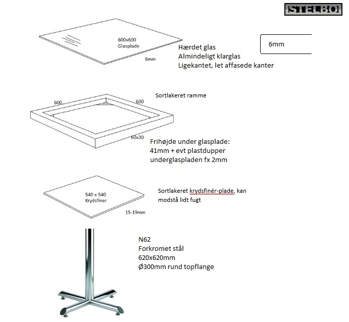 20160810 Specialfremstillet cafebord med glasdisplay, ex fragt