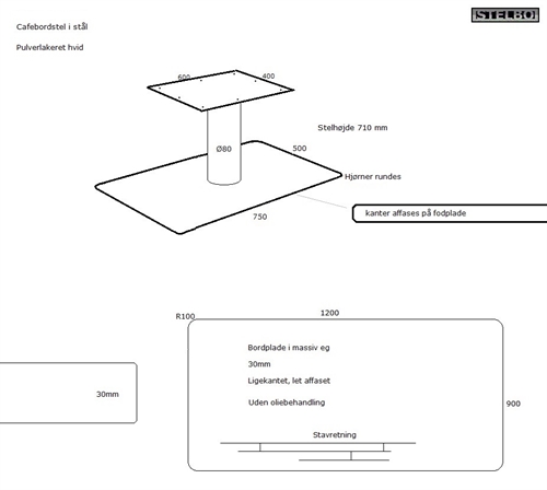 20160425 Specialfremstillet bord med søjle og fodplade. Egetræsbordplade. Ex fragt