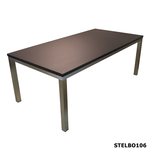Sort linoleumsbord med bordstel i rustfrit stål STELBO106