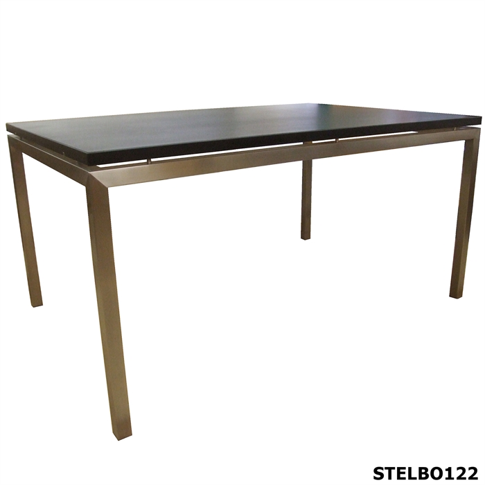Sort linoleumsbord med bordstel i rustfrit stål STELBO122