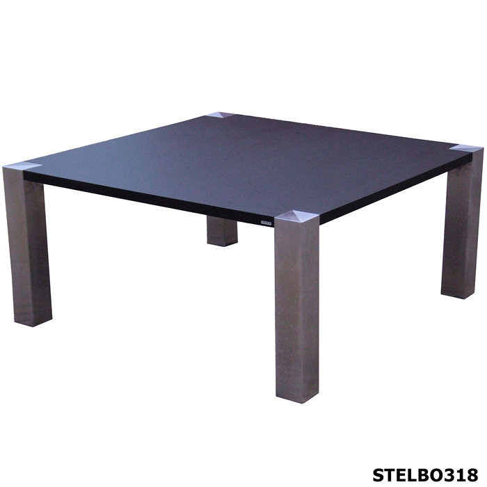 Sort linoleums sofabord med bordben i rustfrit stål STELBO318