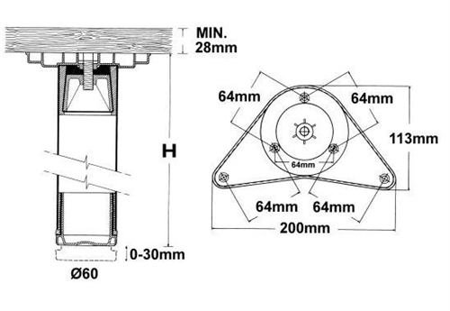 Sorte runde bordben til spiseborde, 69-72cm høje