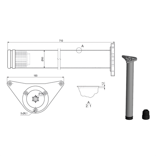 4 stk. forkromede bordben, tegning