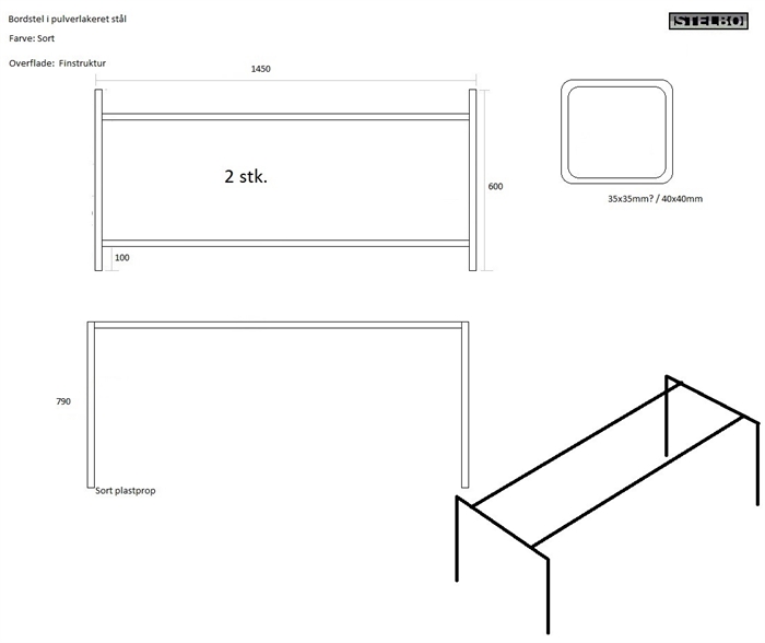20170726 Specialfremstillet bordstel, 2 stk., Sortlakeret, model 407
