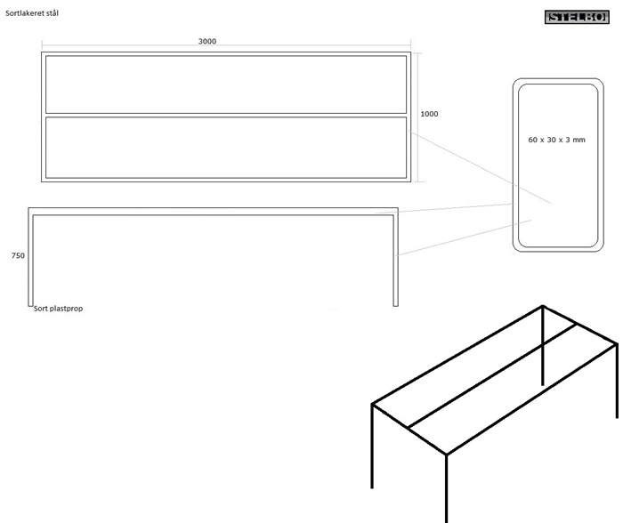 20210105 Specialfremstillet Bordstel / STELBO407 300x100x75