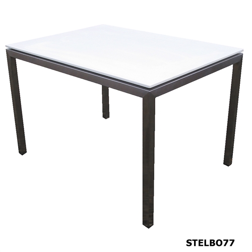 Corian spisebord i rustfrit stål med hvid bordplade